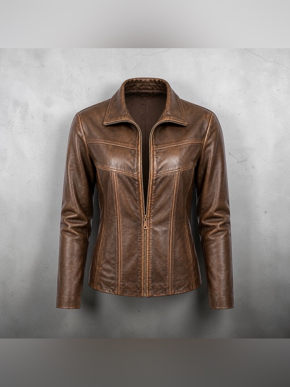 Wilson Maxima Brown Fitted Leather Zip Jacket